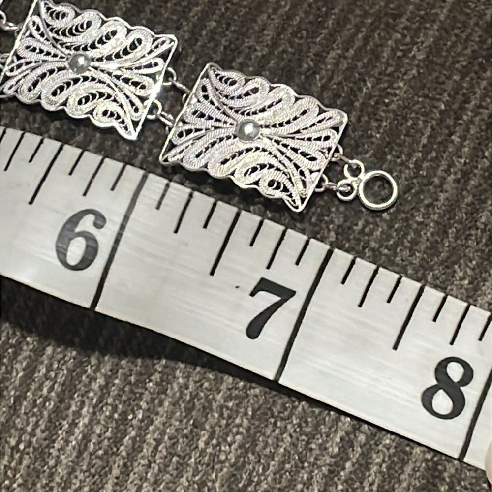 .925 Sterling FILIGREE BRACELET real solid Silver Fine Jewelry Vintage 1970’s - Picture 10 of 11
